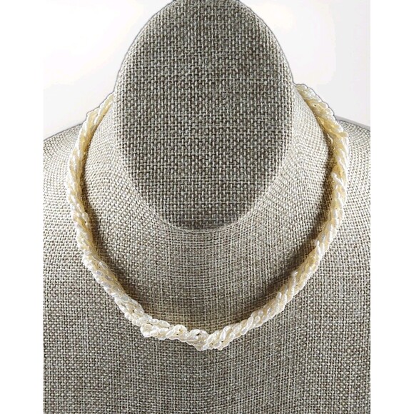Freshwater Multi Strand Rice Pearl Twist Ivory Sterling Silver Necklace - Picture 1 of 13